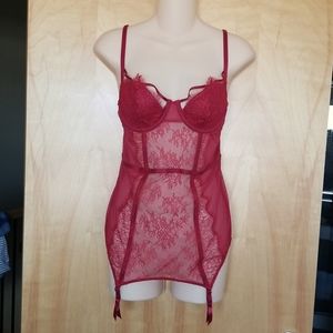 Victoria's Secret Lace Sheer Teddy Garters Lingerie 36B NWT